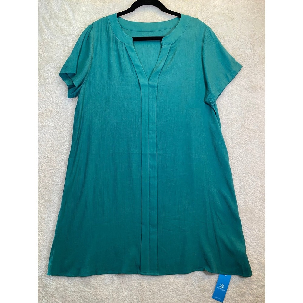 Cupshe Teal Green V-Neck Short Sleeve Shift Mini Dress Medium NWT